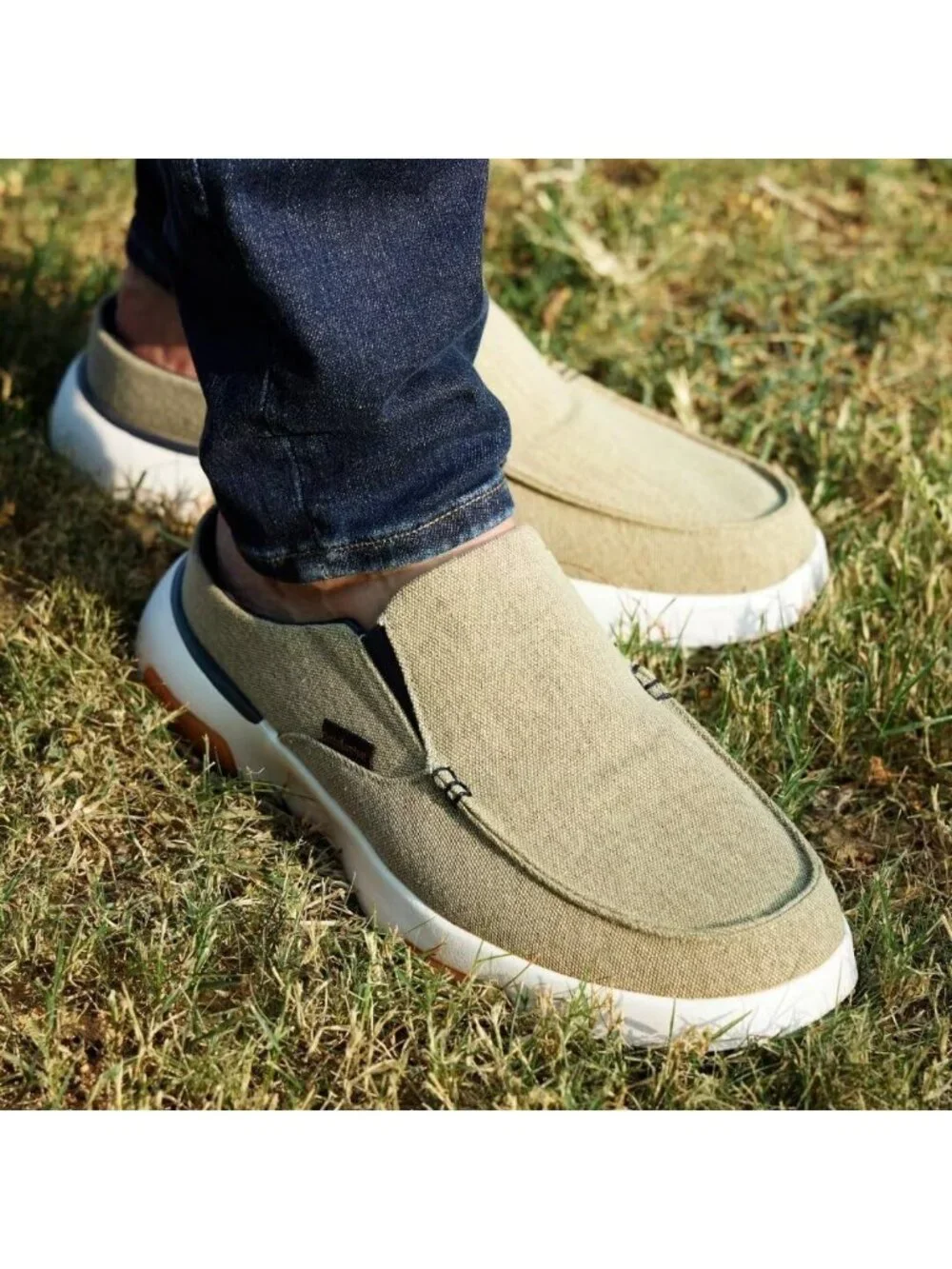 OrthoComfoot Men's Khaki Rubber Loafers Lightweight & Breathable Slip On Shoes